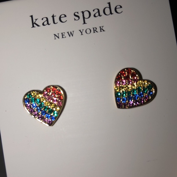 Kate Spade Gold Plated Heart Rainbow Joy Stud Earrings Muti Colored Crystal NWT - Picture 12 of 16
